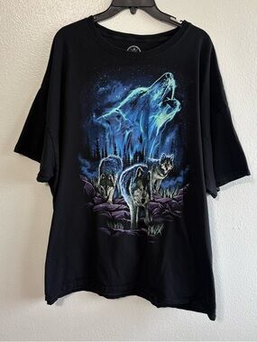 DOM Size 3XL Black Blue Purple Wolf Print Graphic Tee Shirt Grunge Punk Indie